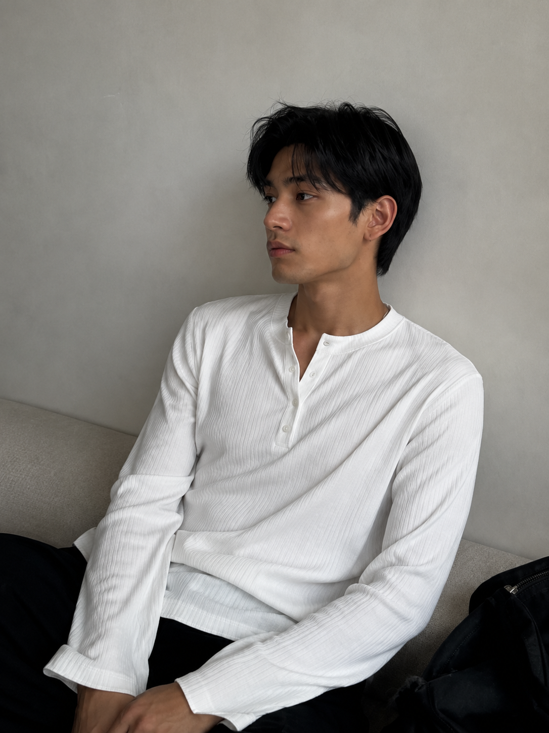 Henley ribbed full sleeve tshirt White - View 2