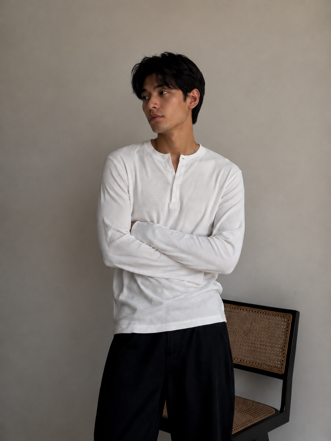 Henley ribbed full sleeve tshirt White - View 4