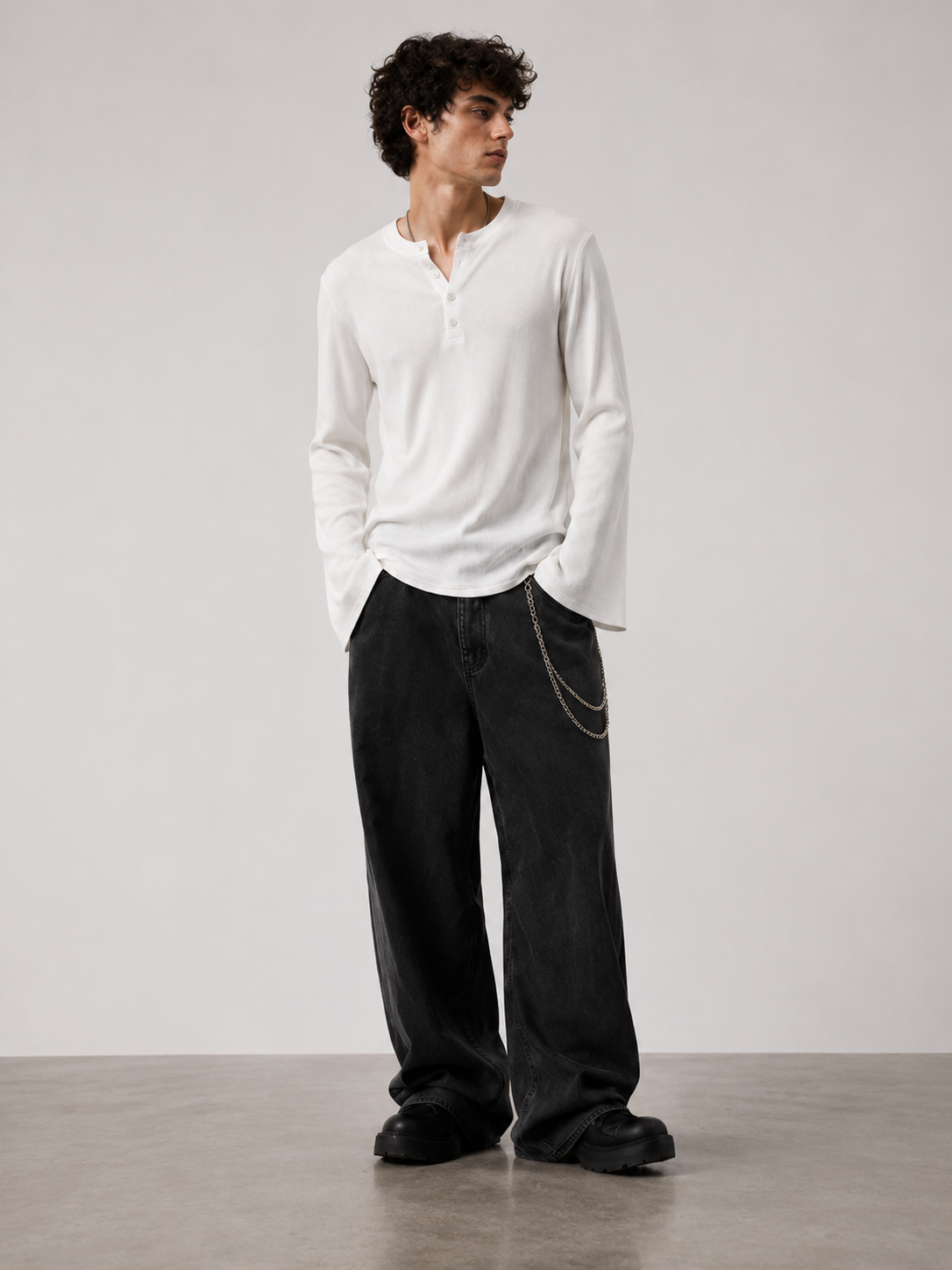 Henley ribbed full sleeve tshirt White - View 7