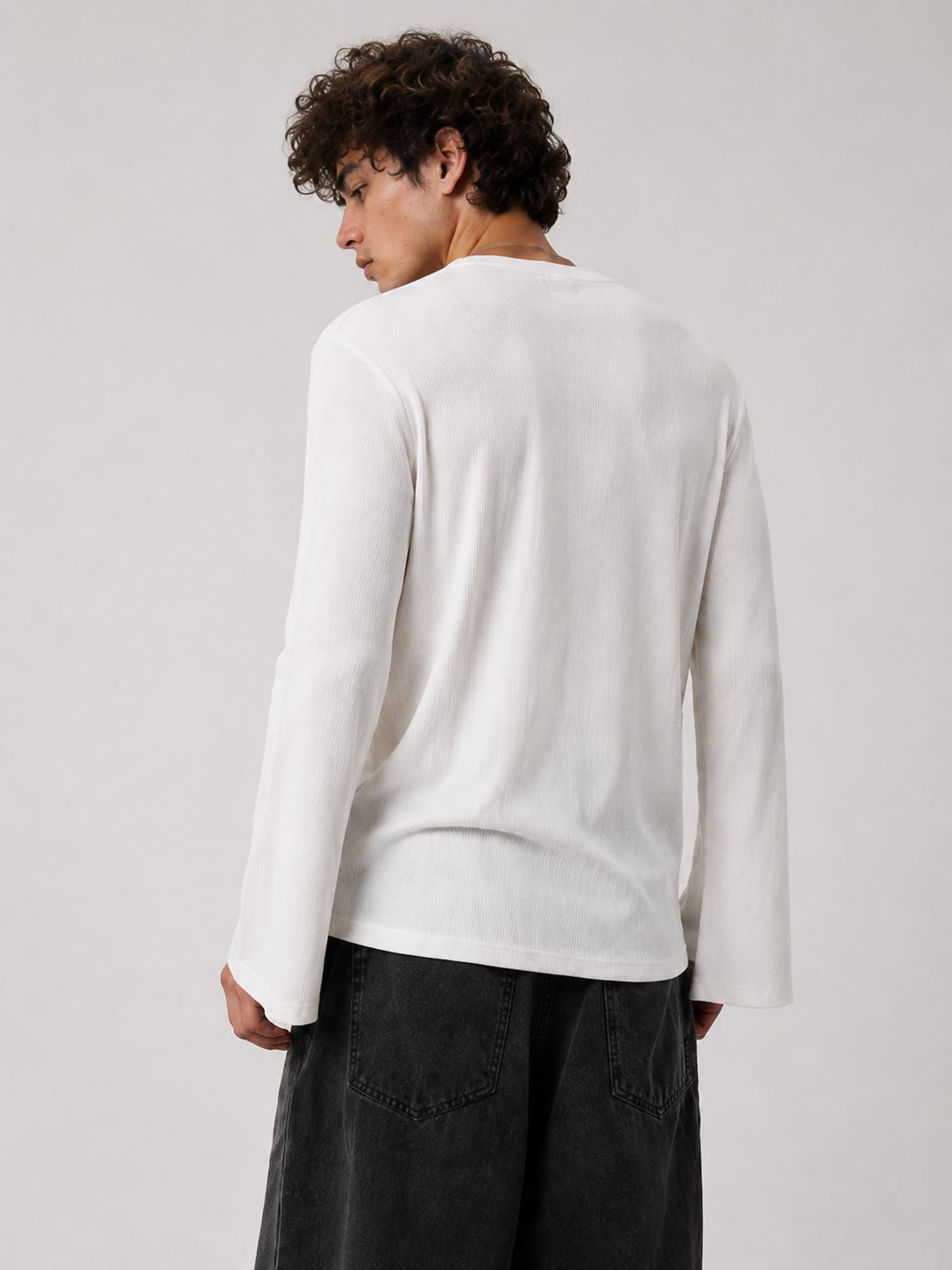 Henley ribbed full sleeve tshirt White - View 8