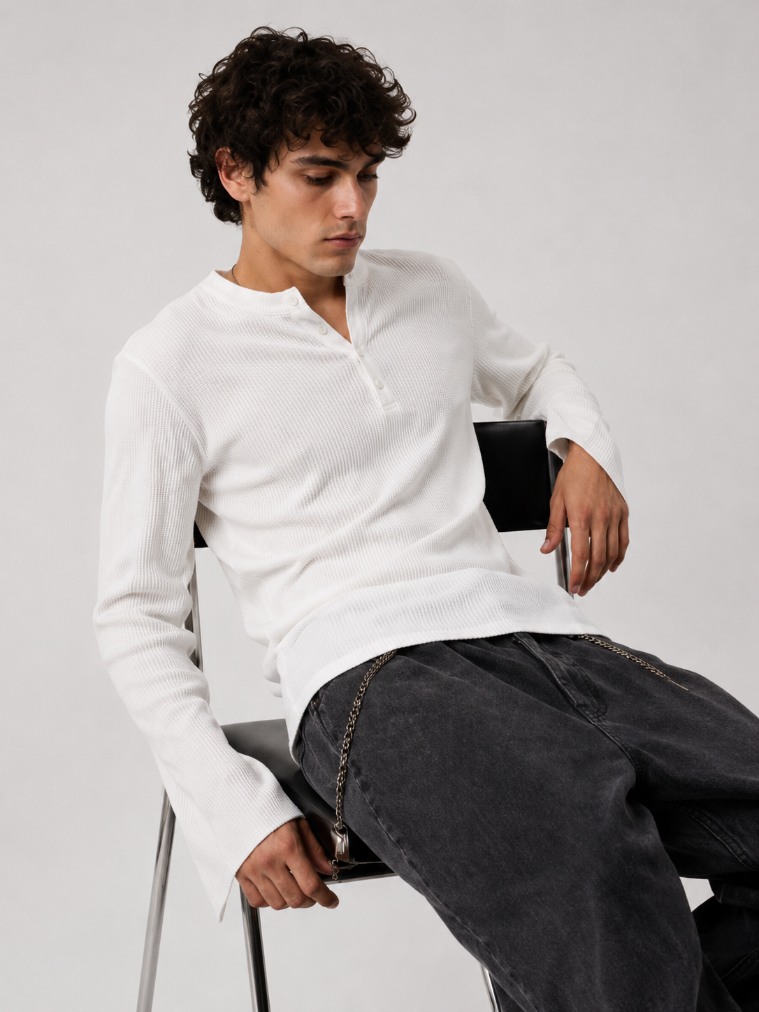 Henley ribbed full sleeve tshirt White - View 9