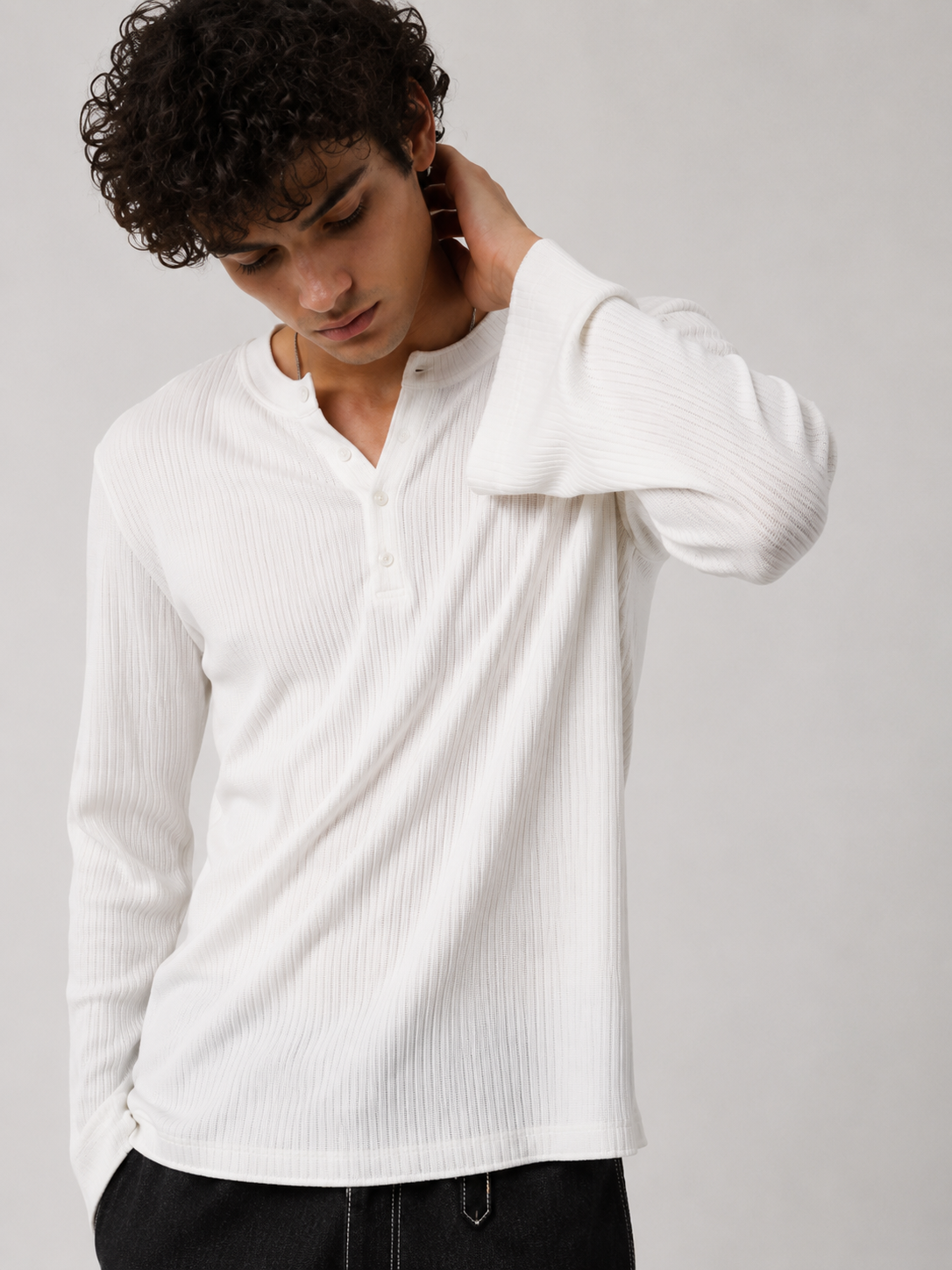 Henley ribbed full sleeve tshirt White - View 10