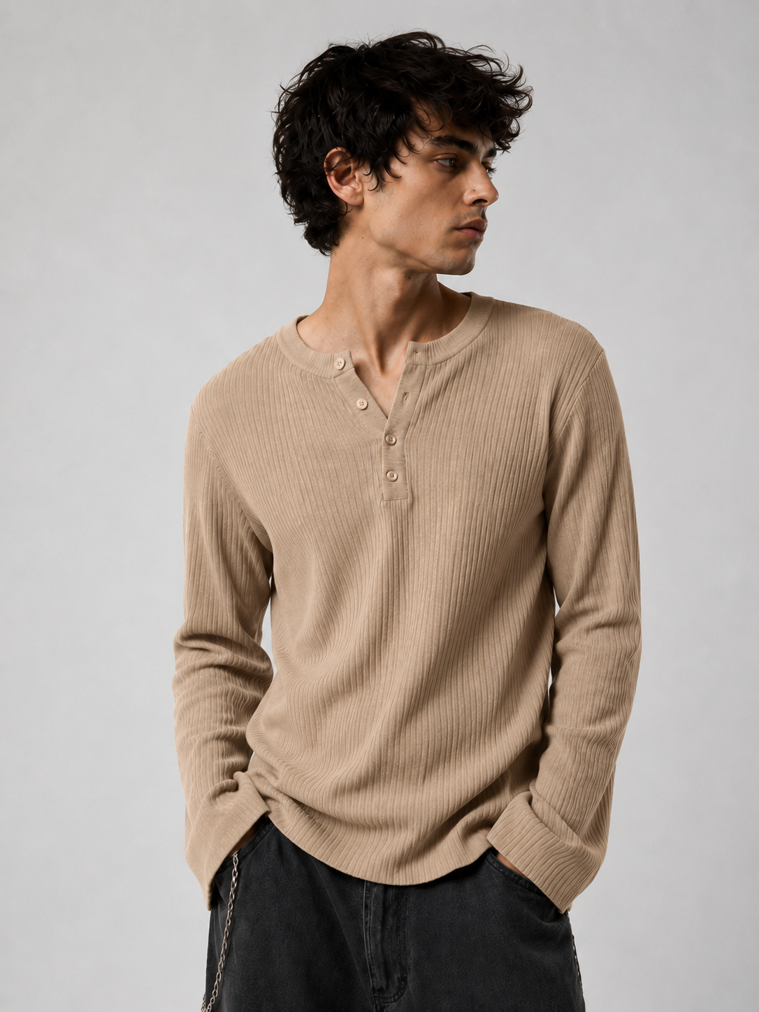Henley Full Sleeve # Oatmeal beige - View 4