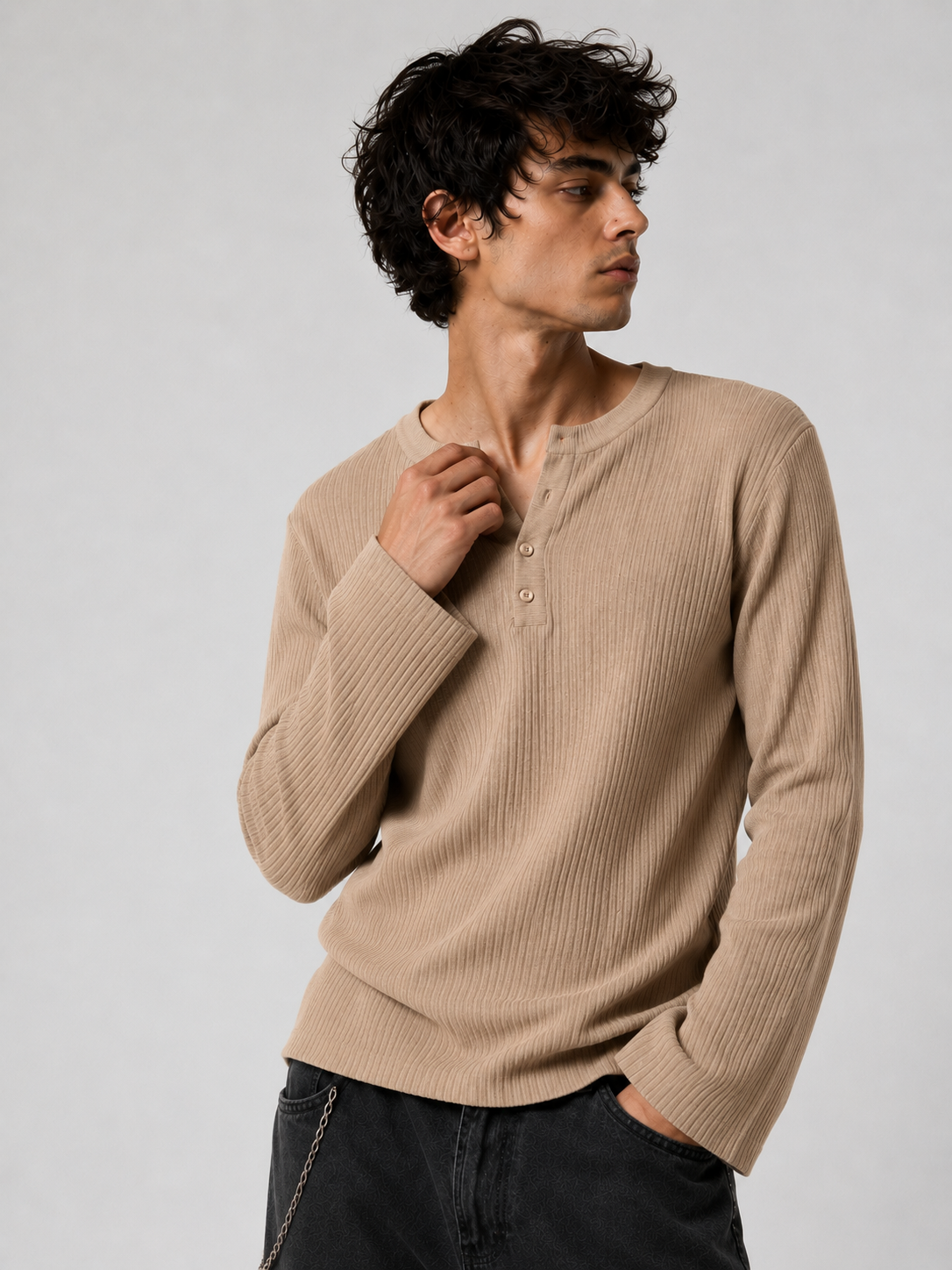 Henley Full Sleeve # Oatmeal beige - View 3