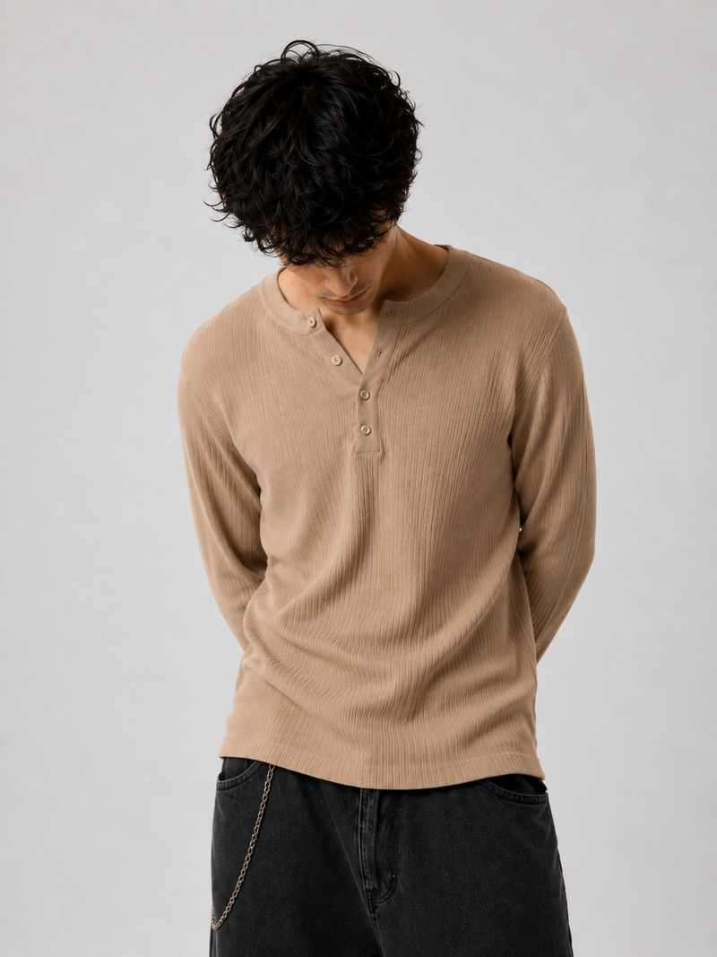 Henley Full Sleeve # Oatmeal beige