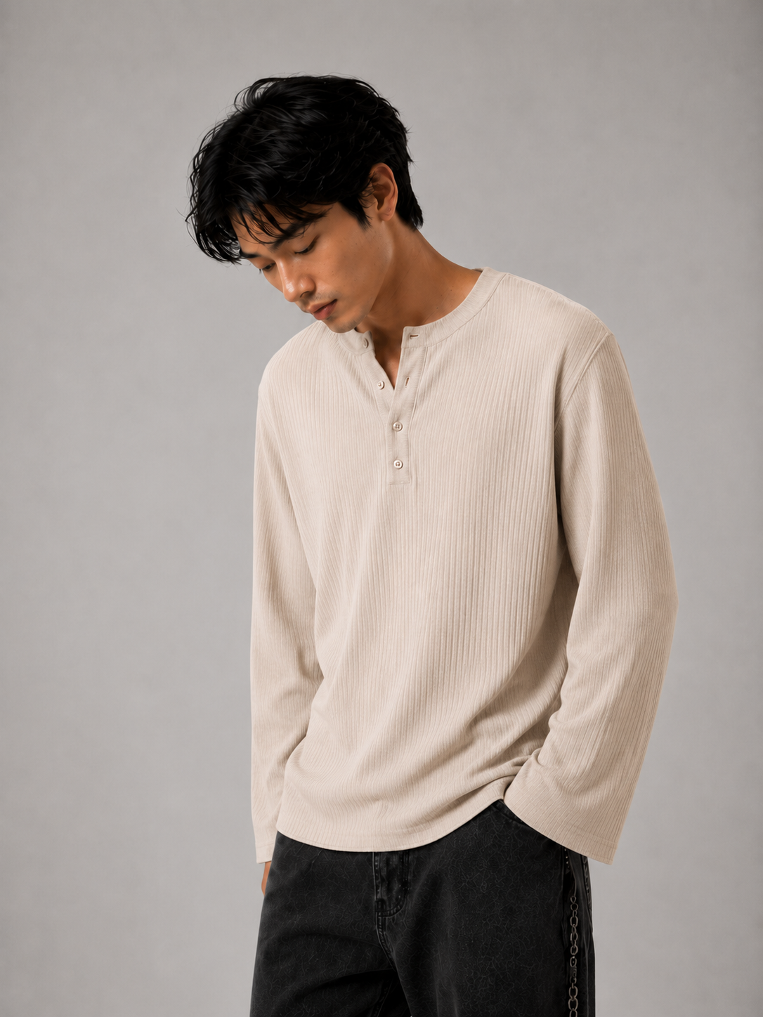 Henley Full sleeves oat meal - View 3
