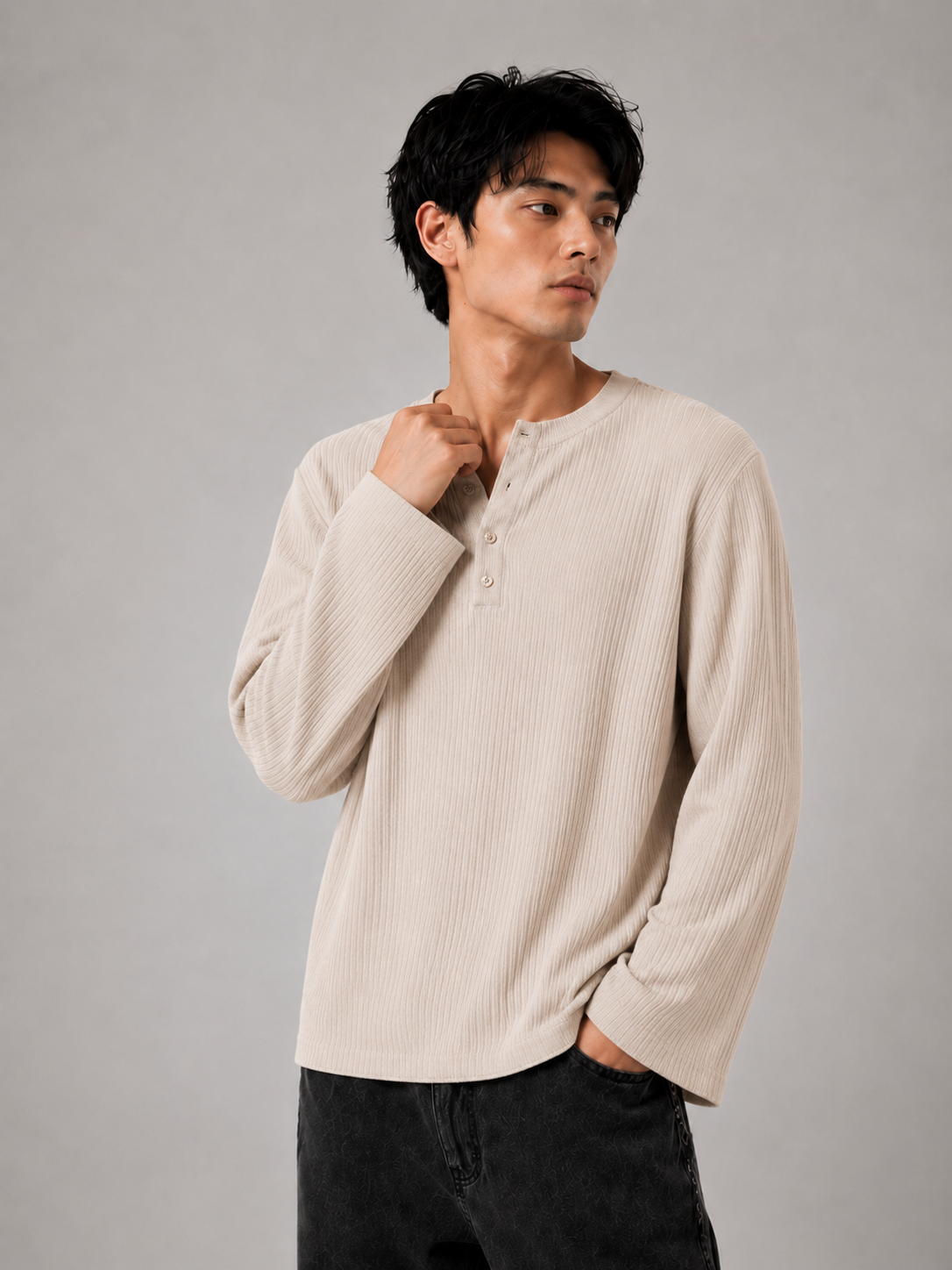 Henley Full sleeves oat meal - View 2