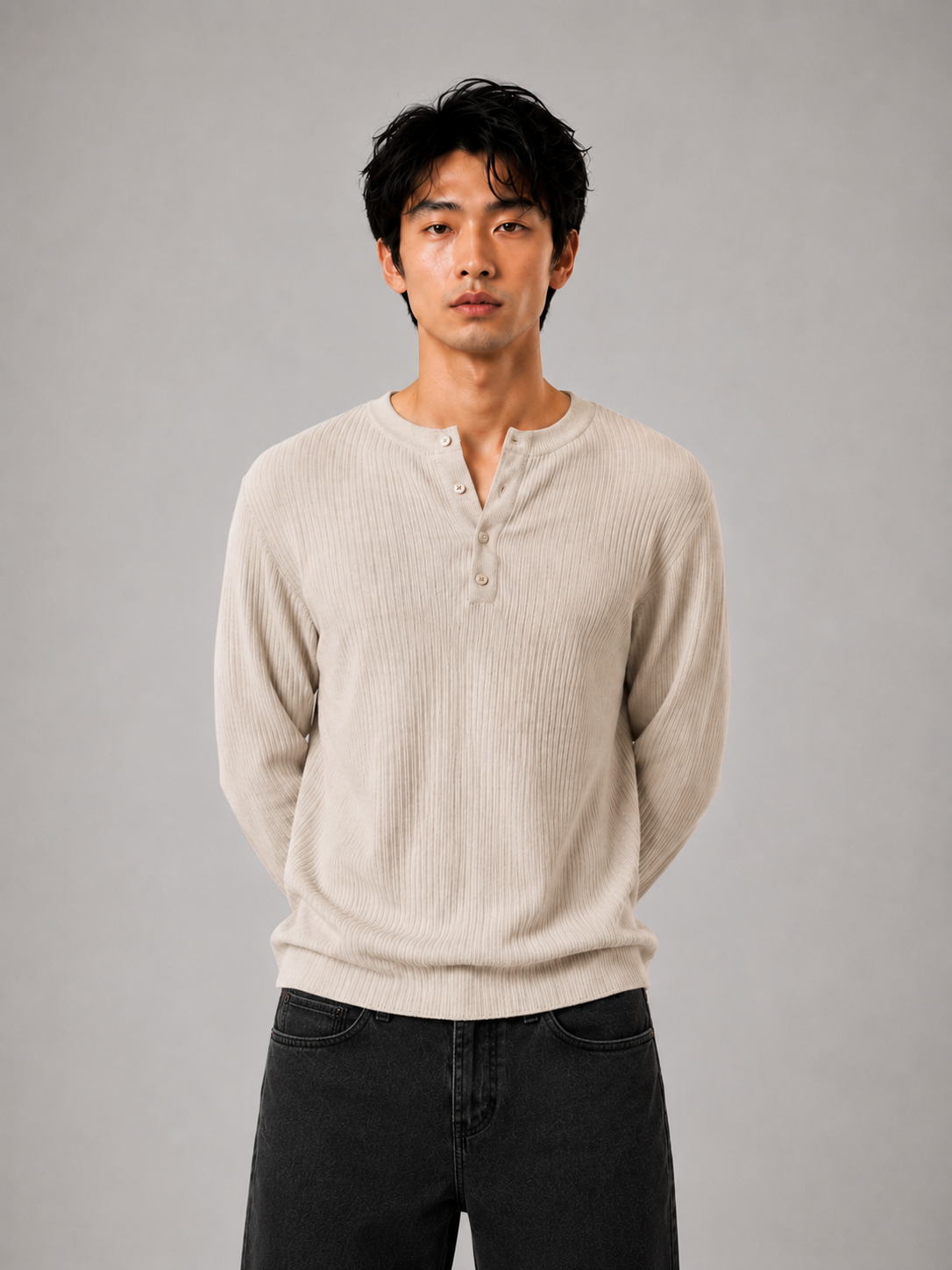 Henley Full sleeves oat meal - View 4