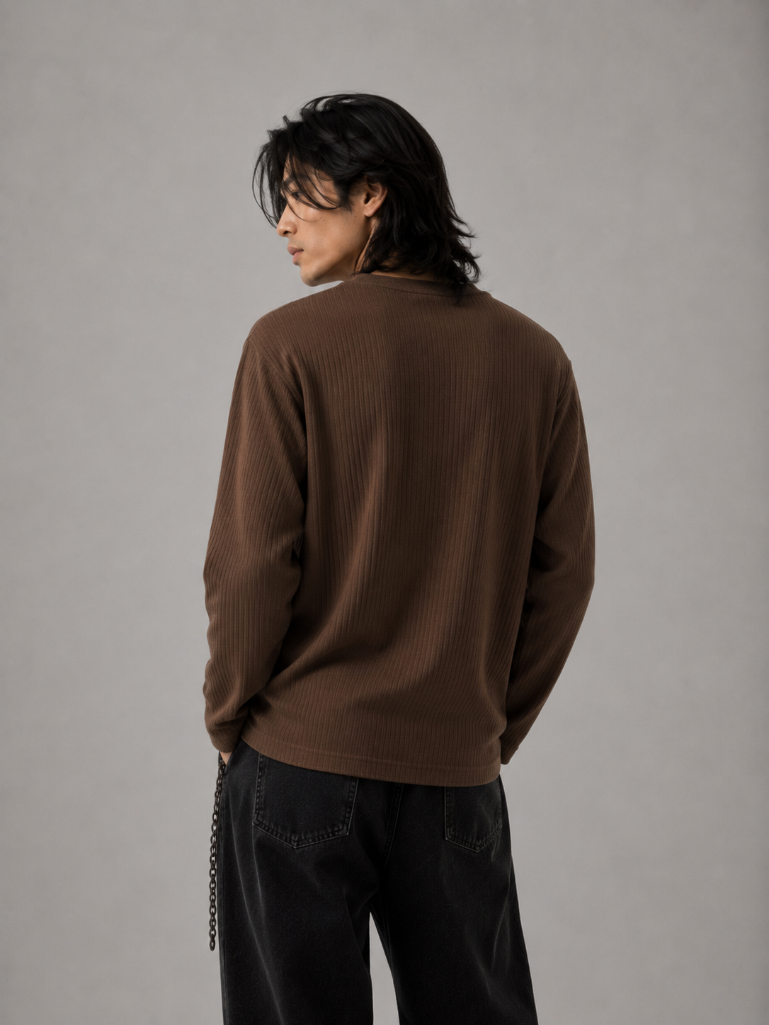 Henley ribbed full sleeve tshirt Coffee Brown - View 9