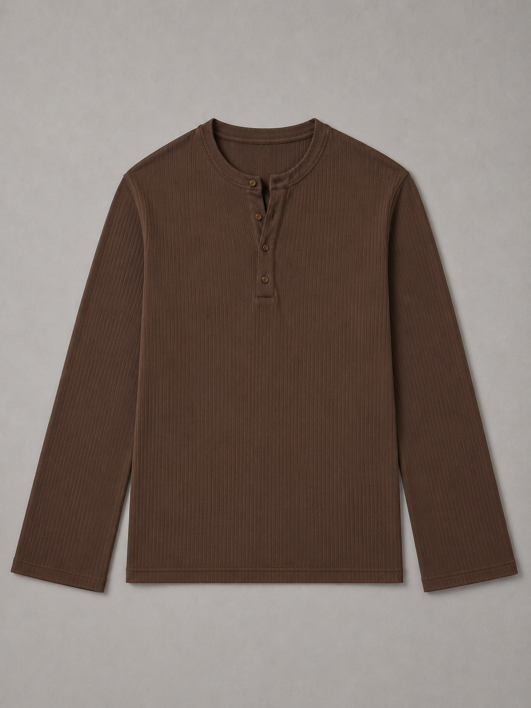 Henley ribbed full sleeve tshirt Coffee Brown - View 1