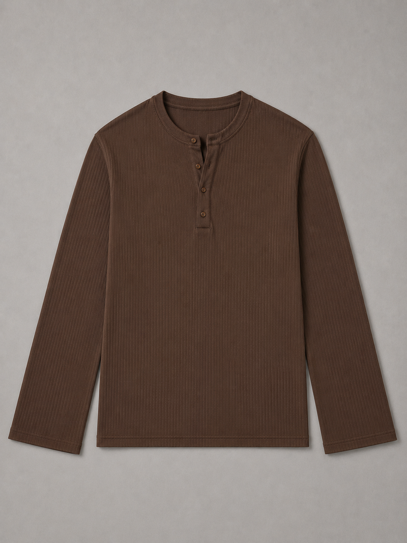 Henley ribbed full sleeve tshirt Coffee Brown
