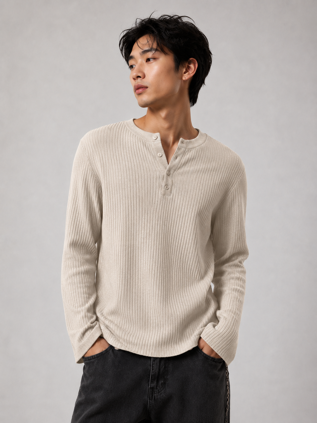 Henley Full sleeves oat meal - View 5